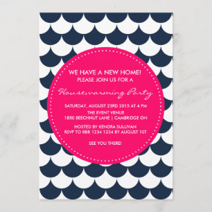 Navy & Pink Nautical Housewarming Party Invitation