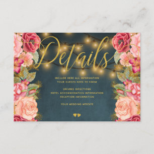 Navy pink romantic roses wedding guest details enclosure card