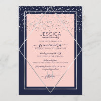 Navy Pink Silver Confetti Border Quinceañera