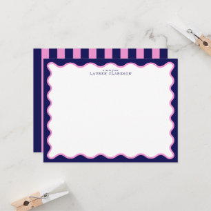 Navy Pink Striped Wavy Frame Note Card