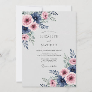 Navy Pink Sumptuous Spring Wedding Invitation