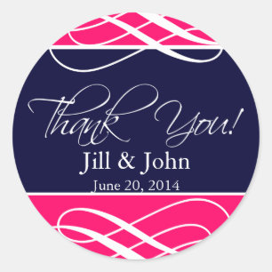 Navy Pink Thank You Favour Labels Wedding Stickers