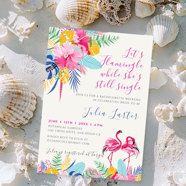 Navy Pink Tropical Wild Forest Bachelorette Party Invitation (Creator Uploaded)