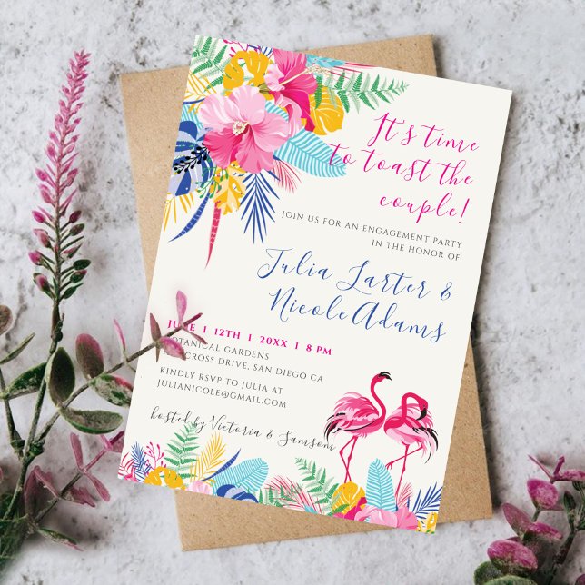 Navy Pink Tropical Wild Forest Engagement Party Invitation (Creator Uploaded)
