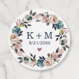 Navy Pink Wedding Bridal Shower Monogram Thank You Favour Tags