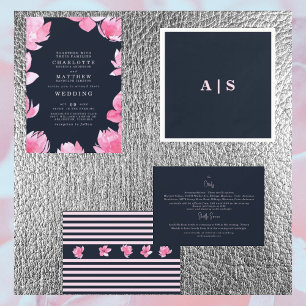 Navy & Pink Wedding Detail Invitation