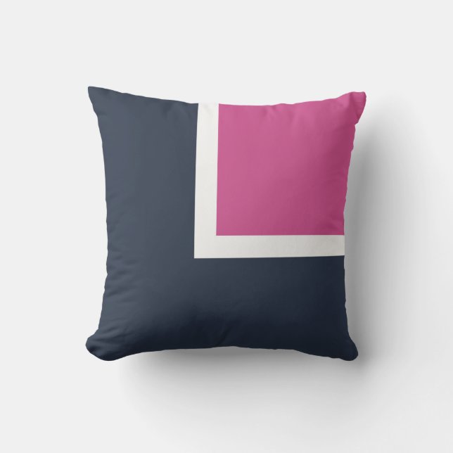 Navy Pink White Colour Block Modern Outdoor Pillow (Front)