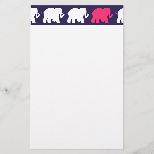 Navy, Pink & white elephants design Stationery (Front)
