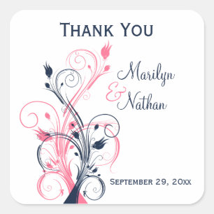 Navy Pink White Floral 1.5" Wedding Sticker