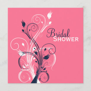 Navy, Pink, White Floral Bridal Shower Invitation