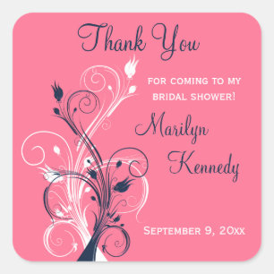 Navy Pink White Floral Bridal Shower Sticker