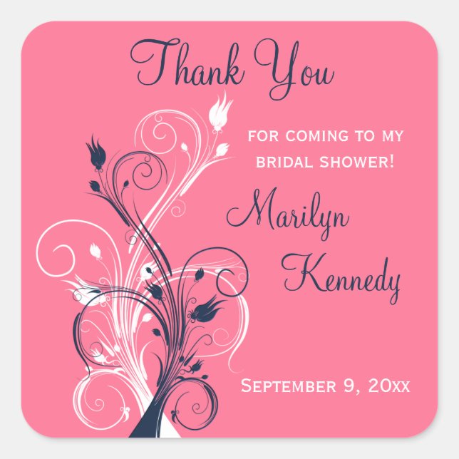 Navy Pink White Floral Bridal Shower Sticker (Front)