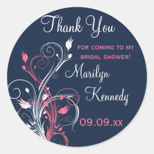 Navy Pink White Floral Bridal Shower Sticker