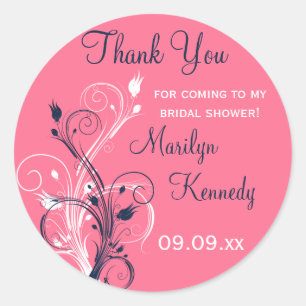 Navy Pink White Floral Bridal Shower Sticker
