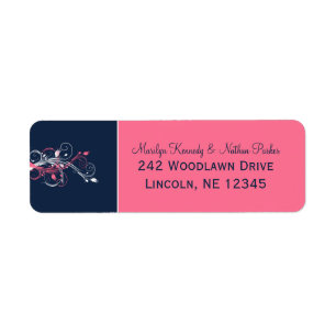 Navy, Pink, White Floral Return Address Label