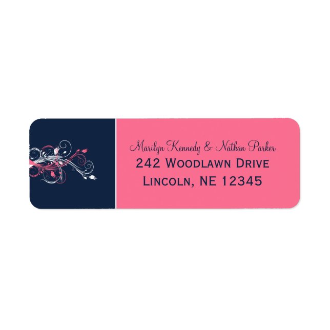 Navy, Pink, White Floral Return Address Label (Front)
