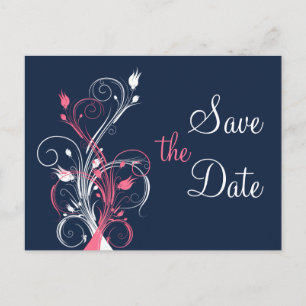 Navy Pink White Floral Save the Date Post Card