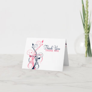 Navy, Pink, White Floral Thank You Card