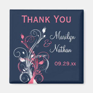 Navy Pink White Floral Wedding Favour Magnet