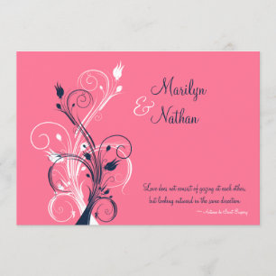 Navy, Pink, White Floral Wedding Invitation