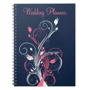 Navy Pink White Floral Wedding Planner Notebook