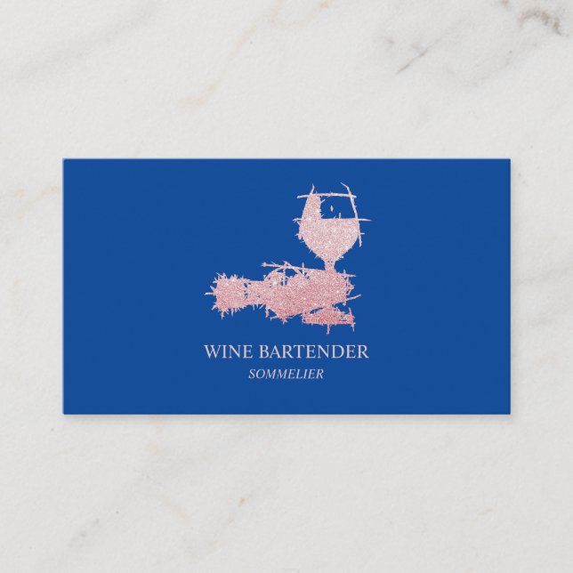 Navy Pink Wine Bartender Sommelier Business Card (Front)