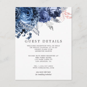 Navy & Pink with Silver Foil Wedding Guest Details Enclosure Card