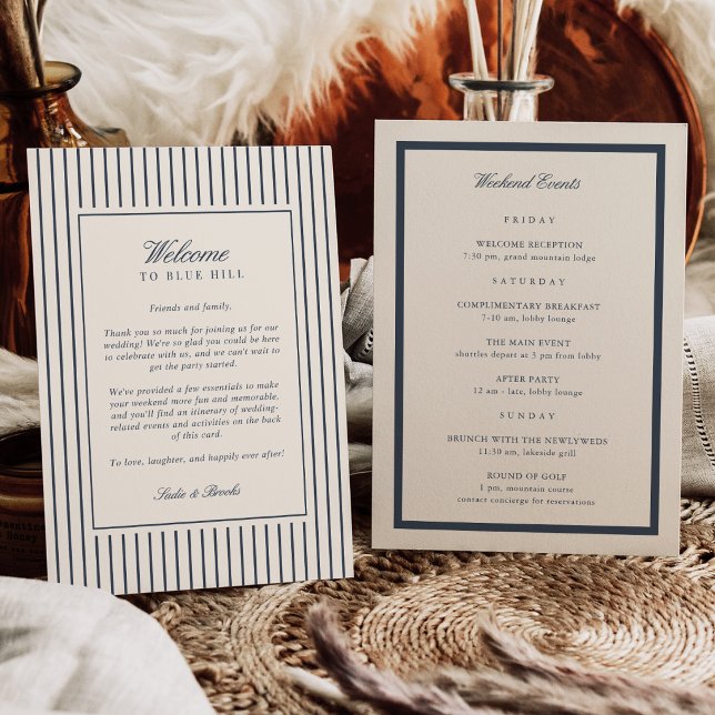 Navy Pinstripe Wedding Welcome Letter & Itinerary Programme (Creator Uploaded)