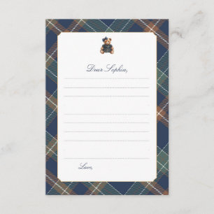 Navy Plaid Teddy Bear Girl Time Capsule Card