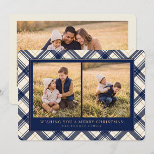 Navy Plaid Two Photo Christmas Card