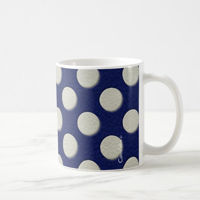 Navy Polka Dots on white Leather print Coffee Mug (Right)