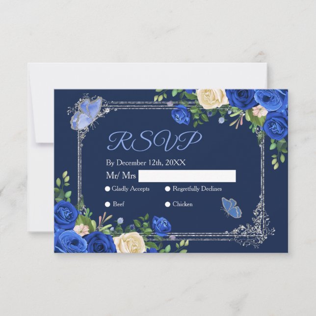 Navy Princess Dresses Mis Quince Rsvp Card (Front)