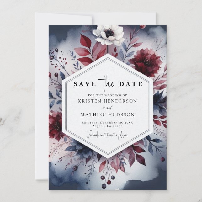 Navy Printable Burgundy Save The Date (Front)