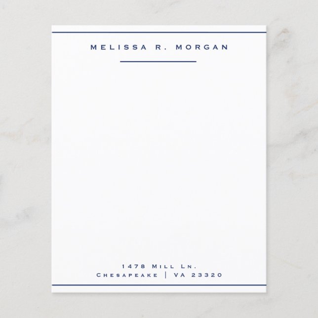 Navy  Professional Name Address Stationery Paper (Front)