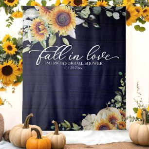 Navy Pumpkin Greenery Fall Bridal Shower Backdrop Tapestry
