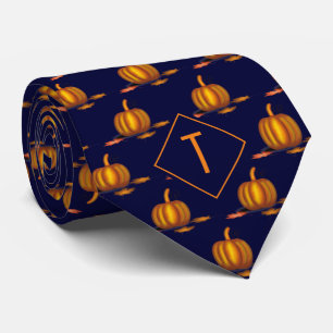 Navy Pumpkin Monogram Tie