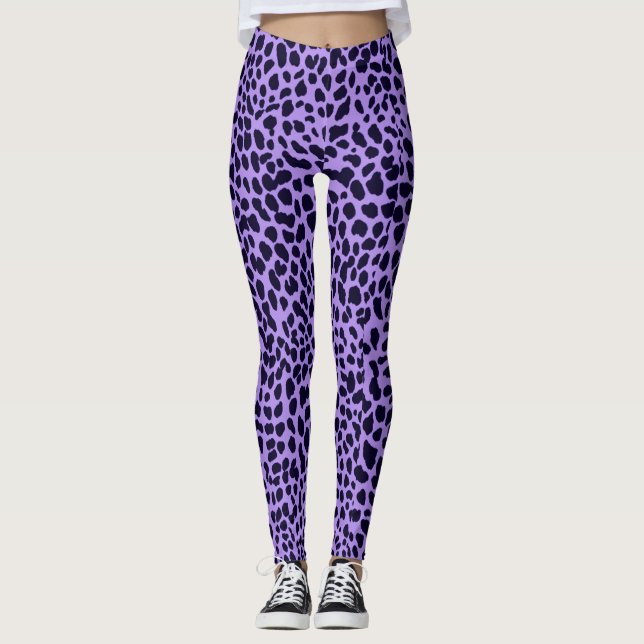 Navy Purple Leopard Print Leggings (Front)