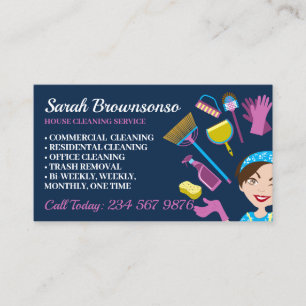 Navy Purple White Janitorial Gloved Apron Maid Business Card
