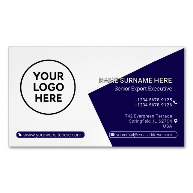 Navy QR Professional Corporate Modern Magnetic Business Card (Front)