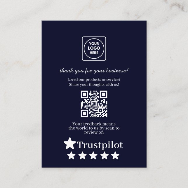 Navy QR | Trustpilot Business Thank You Link Enclosure Card (Front)