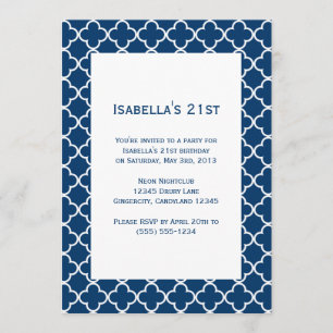 Navy Quatrefoil Birthday Invitation