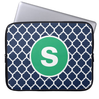 Navy Quatrefoil Monogram Laptop Sleeve