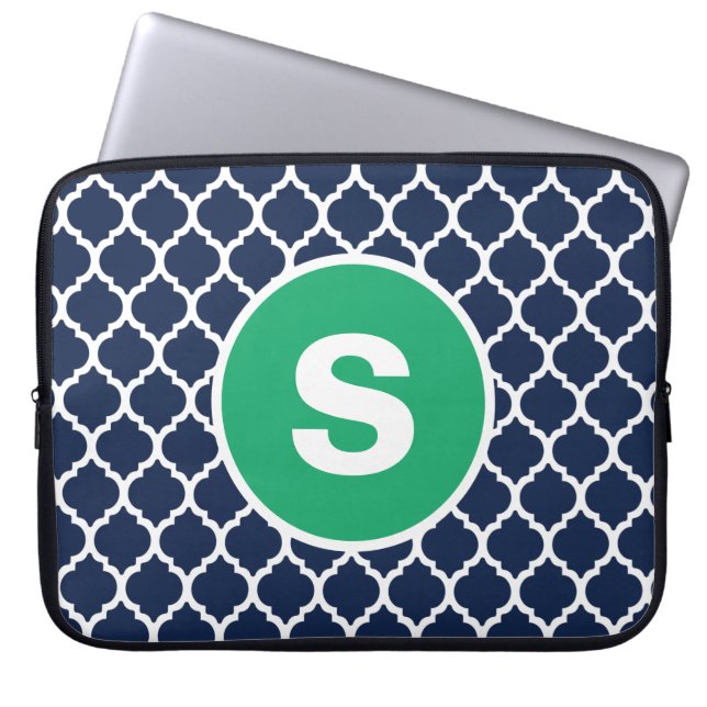 Navy Quatrefoil Monogram Laptop Sleeve (Front)