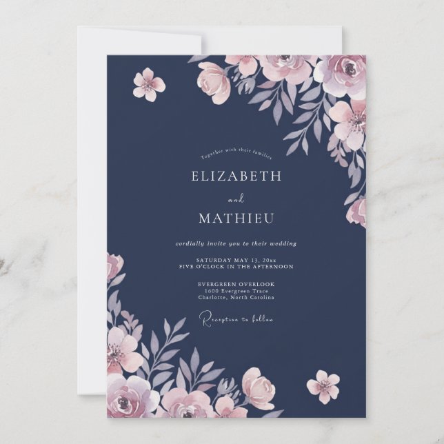 Navy Ranunculus Eucalyptus Wedding Invitation (Front)