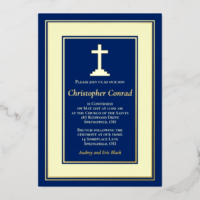 Navy Real Gold Foil Catholic Confirmation (Front)