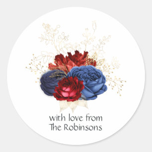 Navy, Red and Gold Floral Classic Round Sticker