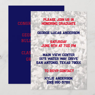 Navy Red Athlete Player Graduation Invitation 