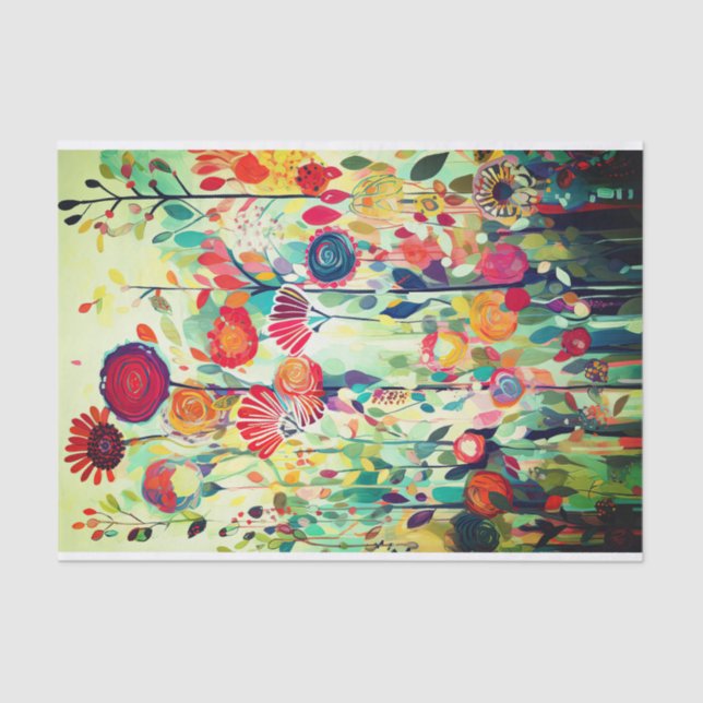 Navy Red Colour Flower Abstract Painting Decoupage Tissue Paper (Front)