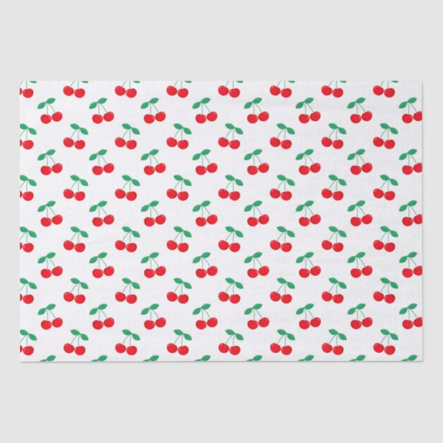 Navy & Red Cute Summer Red Cherries Tissue Paper (Front)