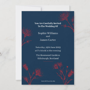 Navy Red Floral Botanical Personalised Wedding Inv Invitation